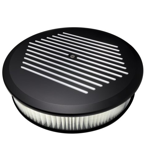 Billet Specialties Air Cleaners BLK15820 Filter Assembly, 14 in. Diameter, Round, Aluminum, Black Powdercoated, Ball-Milled Design, 3 in. Filter Height, Each