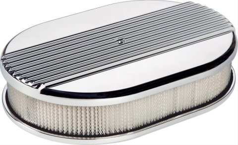 Billet Specialties Air Cleaners 15630 Filter Assembly, Small Oval, Aluminum, Polished, Ribbed Design, 2 in. Filter Height, Each