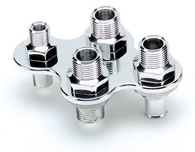Billet Specialties Heat and Air Conditioning Bulkheads 66925 Firewall Bulkhead, 4-Port, Diamond, #6, #10, Aluminum, Polished, Each
