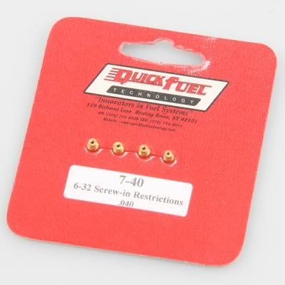 Quick Fuel Carburetor Idle Feed Restrictors 7-40QFT Restrictors, Brass, 6-32 unf, .040 Size, Fuel, 4150/4500, Set of 4