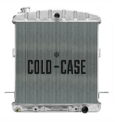 Cold Case Performance Aluminum Radiators for 1939-1941 DELUXE, 1939-1940 STREET ROD - STF910A Radiator, Performance, Aluminum, Polished, Downflow, 2 Row, with Transmission Cooler, Ford, Each