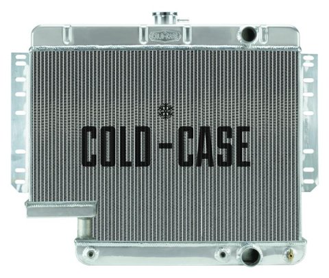 Cold Case Performance Aluminum Radiators for 1961-1965 IMPALA - CHI565A-5 Radiator, Performance, Aluminum, Polished, Downflow, 2 Row, Transmission Cooler, Chevy, 500 Steering Box, Each