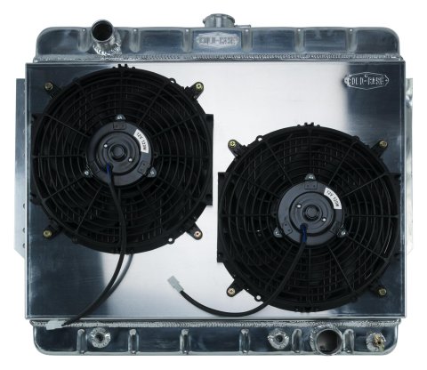 Cold Case Performance Aluminum Radiator Modules for 1961-1968 IMPALA - CHI566AK Radiator, Performance, Module, Aluminum, Polished, Downflow, 2 Row, Transmission Cooler, Dual 12 in. Fans, Chevy, Kit