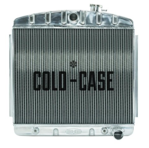 Cold Case Performance Aluminum Radiators CHT563A Radiator, Performance, Aluminum, Polished, Downflow, 2 Row, Transmission Cooler, Chevy, Tri-Five, L6, Each