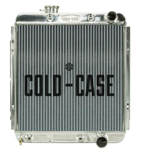 Cold Case Performance Aluminum Radiators for 1965-1966 MUSTANG - FOM564A Radiator, Performance, Aluminum, Polished, Downflow, 2 Row, Transmission Cooler, Ford, Mustang, 4.7L, Each