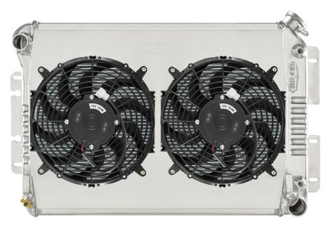 Cold Case Performance Aluminum Radiators CHC11ASK Radiator, Performance, Crossflow, Aluminum, Polished, 2-row, Transmission Cooler, Dual Fan, Shroud, Chevrolet, Pontiac, Kit