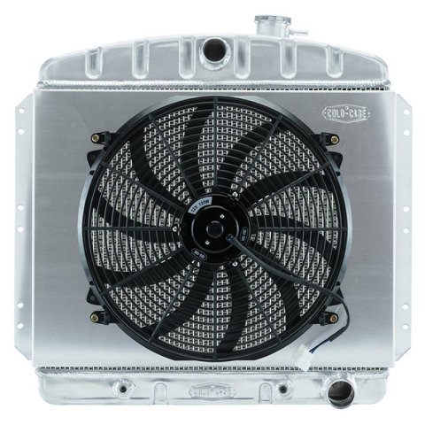 Cold Case Performance Aluminum Radiator Modules CHT569AK Radiator, Performance, Module, Aluminum, Polished, Downflow, 2 Row, Transmission Cooler, Single 16 in. Fan, Chevy, Kit