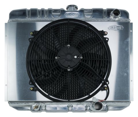 Cold Case Performance Aluminum Radiator Modules for 1967-1970 MUSTANG - FOM587K Radiator, Performance, Module, Aluminum, Polished, Downflow, 2 Row, Single 16 in. Fan, Ford, Small Block, Kit