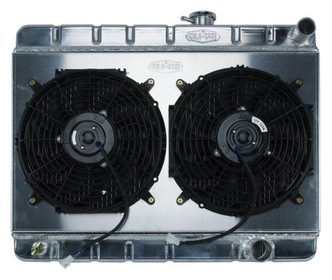 Cold Case Performance Aluminum Radiator Modules for 1964-1965 GTO - GPG19K Radiator, Performance, Module, Aluminum, Polished, Downflow, 2 Row, Dual 12 in. Fans, Pontiac, Kit