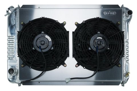 Cold Case Performance Aluminum Radiator Modules for 1987-1993 MUSTANG - LMM570K Radiator, Performance, Module, Aluminum, Polished, Crossflow, 2 Row, Dual 12 in. Fans, Ford, Kit