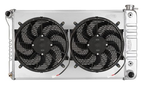 Cold Case Performance Aluminum Radiators for 1966-1971 442 - GMA43ASK Radiator, Performance, Crossflow, Aluminum, Polished, 2-row, Transmission Cooler, Dual Fan, Shroud, Oldsmobile, 6.6L, 7.5L, Kit