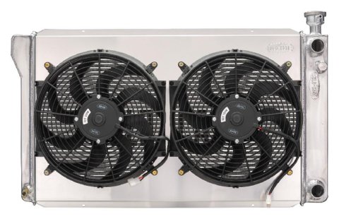 Cold Case Performance Aluminum Radiator Modules GMT580SK Radiator, Performance, Aluminum, Polished, Crossflow, Dual 14 in. Fans, 2 Row, Cadillac, Chevrolet, GMC, Kit