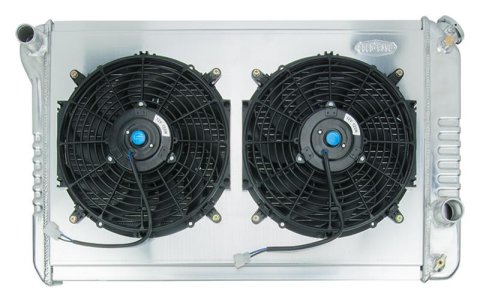 Cold Case Performance Aluminum Radiator Modules for 1982-1992 CAMARO, FIREBIRD - LMP590AK Radiator, Performance, Module, Aluminum, Polished, Crossflow, 2 Row, Transmission Cooler, Dual 12 in. Fans, Chevy, Pontiac, Kit