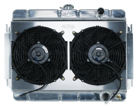 Cold Case Performance Aluminum Radiator Modules for 1964-1965 CHEVELLE, EL CAMINO - CHE541K Radiator, Performance, Module, Aluminum, Polished, Downflow, 2 Row, Dual 12 in. Fans, Chevy, Kit