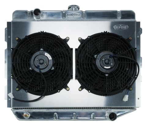 Cold Case Performance Aluminum Radiator Modules MOP750K Radiator, Performance, Module, Aluminum, Polished, Downflow, 2 Row, Dual 12 in. Fans, Dodge, Plymouth, Kit