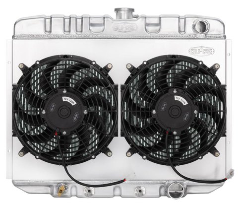Cold Case Performance Aluminum Radiator Modules for 1967-1970 MUSTANG - FOM587AK Radiator, Performance, Module, Aluminum, Polished, Downflow, 2 Row, Transmission Cooler, Single 16 in. Fan, Ford, Small Block, Kit