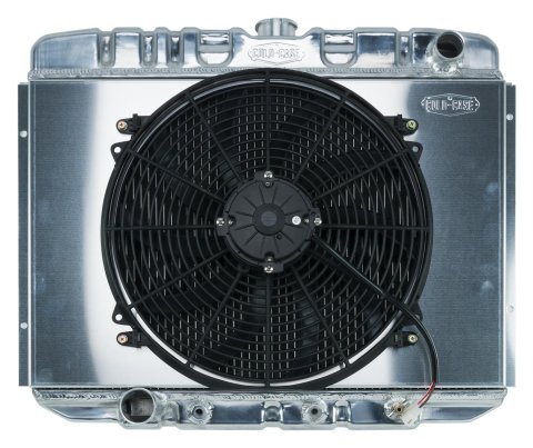 Cold Case Performance Aluminum Radiator Modules for 1967-1970 MUSTANG - FOM588AK Radiator, Performance, Module, Aluminum, Polished, Downflow, 2 Row, Transmission Cooler, Dual 12 in. Fan, Ford, Kit