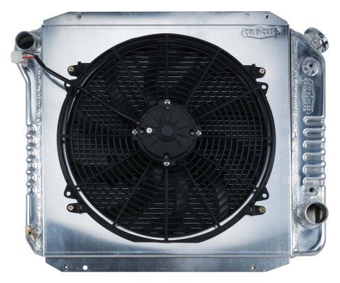 Cold Case Performance Aluminum Radiator Modules for 1966-1977 BRONCO - FOT574AK Radiator, Performance, Module, Aluminum, Polished, Downflow, 2 Row, Transmission Cooler, Single 16 in. Fan, Ford, Kit