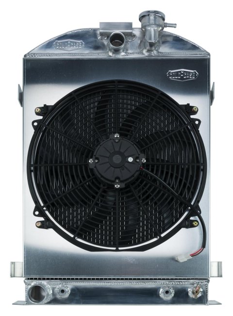 Cold Case Performance Aluminum Radiator Modules STF905A-1K Radiator, Performance, Module, Aluminum, Polished, Downflow, 2 Row, Transmission Cooler, Single 16 in. Fan, Ford, Kit