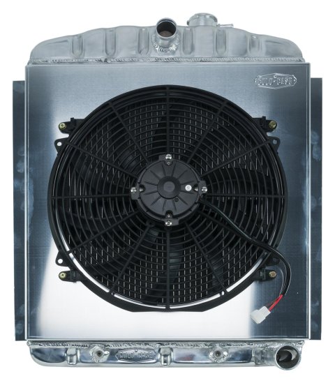 Cold Case Performance Aluminum Radiator Modules GMT568AK Radiator, Performance, Module, Aluminum, Polished, Downflow, 2 Row, Transmission Cooler, Single Fan, Chevy, Kit