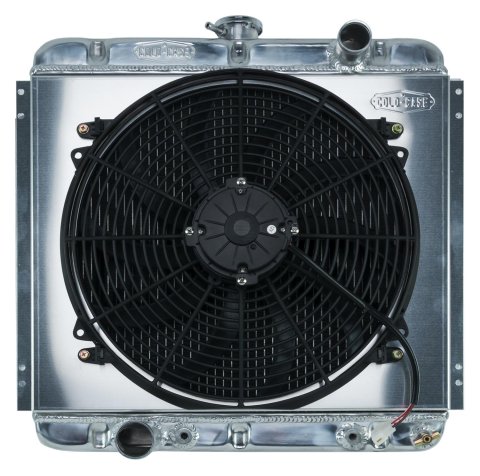 Cold Case Performance Aluminum Radiator Modules FOM560AK Radiator, Performance, Module, Aluminum, Polished, Downflow, 2 Row, Transmission Cooler, Single 16 in. Fan, Ford, Mercury, Kit