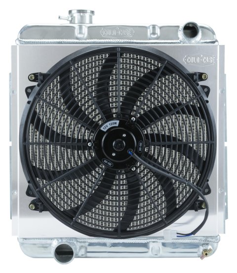 Cold Case Performance Aluminum Radiator Modules for 1960-1965 COMET, 1963-1965 FALCON, 1964-1966 MUSTANG - FOM564-5K Radiator, Performance, Downflow, Aluminum, Polished, 2-row, Single Fan, Shroud, Ford, Mercury, Small Block Windsor, Kit