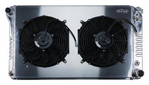 Cold Case Performance Aluminum Radiator Modules GMT556AK Radiator, Performance, Module, Aluminum, Polished, Crossflow, 2 Row, Transmission Cooler, Dual 12 in. Fans, Chevy, GMC, Kit