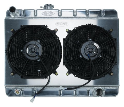 Cold Case Performance Aluminum Radiator Modules for 1965-1967 GTO, LEMANS, TEMPEST - GPG34K Radiator, Performance, Module, Aluminum, Polished, Downflow, 2 Row, Dual 12 in. Fans, Pontiac, Kit