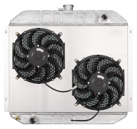Cold Case Performance Aluminum Radiator Modules for 1978-1979 BRONCO, 1966-1979 F-100, 1975-1979 F-150 - FOT575-5K Radiator, Performance, Module, Aluminum, Polished, Downflow, 2 Row, Dual 12 in. Fans, Swap, Ford, Kit