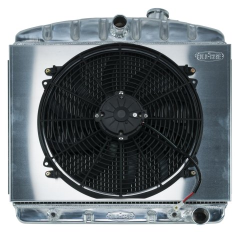 Cold Case Performance Aluminum Radiator Modules CHT563AK Radiator, Performance, Module, Aluminum, Polished, Downflow, 2 Row, Transmission Cooler, Single Fan, Chevy, L6, Kit