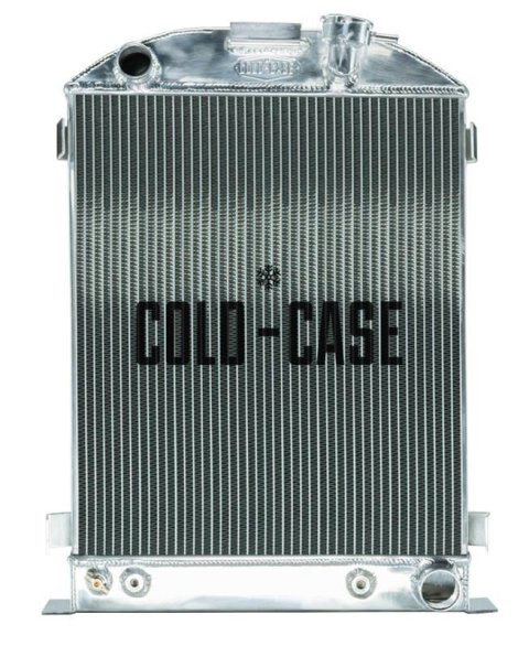 Cold Case Performance Aluminum Radiators for 1932 MODEL 18, B - STF902A-1 Radiator, Performance, Aluminum, Polished, Downflow, 2 Row, Transmission Cooler, Ford Highboy, Chevy Small Block, Each