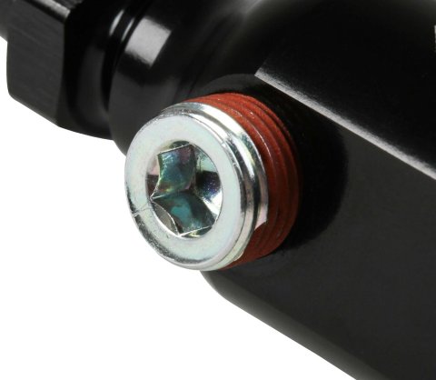 NOS Late Model Billet Fuel Line Adapters 17002NOS Adapter, Aluminum, Black Anodized, Rail, 3/8 in. Tube, 1/8 in. Ports, Each