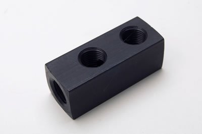 NOS Distribution Blocks 16710NOS Block, Nitrous Oxide, Rectangle, Billet Aluminum, Black Anodized, Single Inlet/Four Outlets, Each
