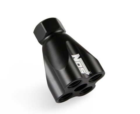 NOS Distribution Blocks 16756NOS Nitrous Oxide System Blocks, Showerhead Style, Aluminum, Black, One -8 AN Female O-ring Inlet, Four -6 AN Female O-ring Outlets, Each