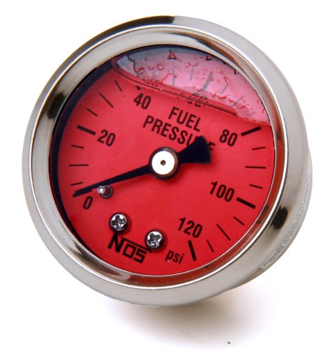 NOS Fuel Pressure Gauges 15907NOS Gauge, Pressure, 0-120 psi, 1 1/2 in., Analog, Mechanical, Red Face, Each