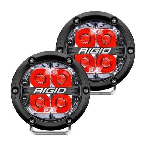 Rigid Industries 360 Series LED Lights 36112 Auxiliary Lights, Series, Spot, 4 in., White LED, Black Aluminum Housing, Clear Lens, Red Backlighting, Pair