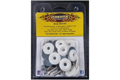 Dominator Body Bolts DOM-1200-A-WH Bolt Hardware Kit, Steel, Natural, 1/4 in. -20, Allen Head, White Washer, Set of 10