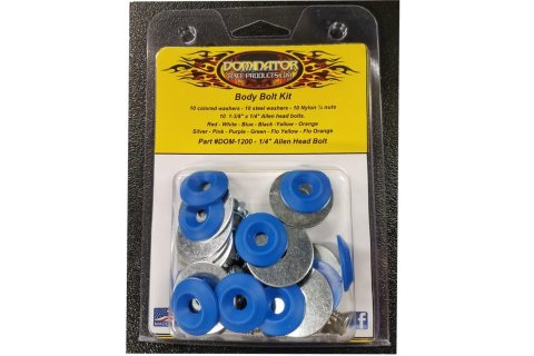Dominator Body Bolts DOM-1200-A-BL Bolt Hardware Kit, Steel, Natural, 1/4 in. -20, Allen Head, Blue Washer, Set of 10