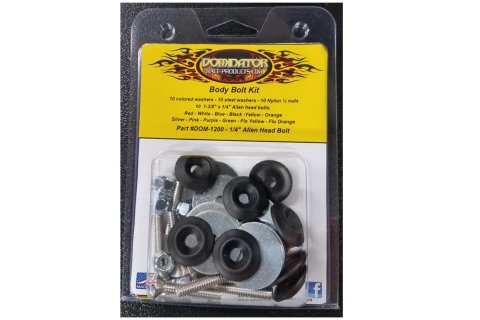 Dominator Body Bolts DOM-1200-A-BK Bolt Hardware Kit, Steel, Natural, 1/4 in. -20, Allen Head, Black Washer, Set of 10