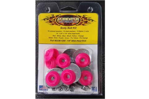 Dominator Body Bolts DOM-1200-A-PK Bolt Hardware Kit, Steel, Natural, 1/4 in. -20, Allen Head, Pink Washer, Set of 10