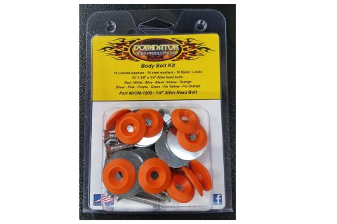 Dominator Body Bolts DOM-1200-A-OR Bolt Hardware Kit, Steel, Natural, 1/4 in. -20, Allen Head, Orange Washer, Set of 10