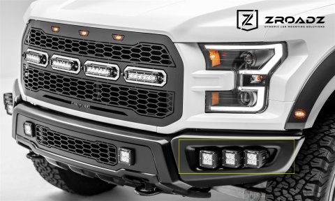 ZROADZ Bumper Accessories Z325652-KIT 2017 Ford F150 Raptor Front Fog Lamp Mount KIT With Protective LED Light Shroud- Includes (6) 3" LED Cube Lights, Universal Wire