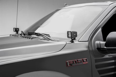ZROADZ Hood Hinge LED Pod Light Brackets for 2018-2021 F-150 - Z365711 Mount Brackets, Brackets, Mounts 3 in. Pads, Steel, Black, Ford, Pair