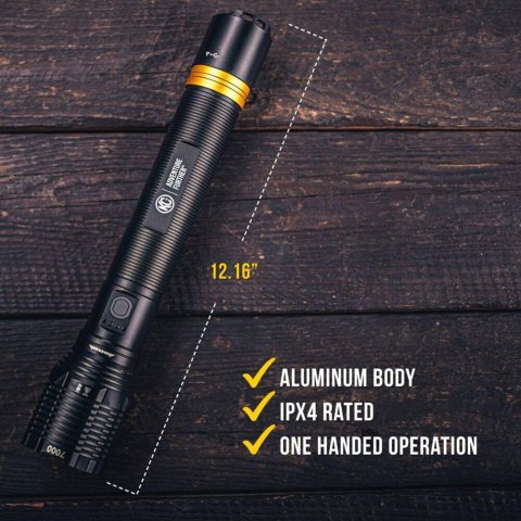 KC HiLiTES Flashlights 9966 Flashlight. FLX 7K, LED, Handheld, Rechargeable, 7,000 Max Lumen, Aluminum, Black, Each