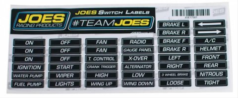 JOES Racing Products Replacement Switch Panel Labels 17501 Labels, Panel, Each