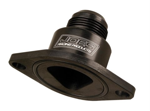 JOES Racing Products Water Neck Outlets 36000 Neck, Aluminum, Black Anodized, Straight Up, -16 AN Male Threads, 3/8 in. NPT Ports, Chevrolet, Each