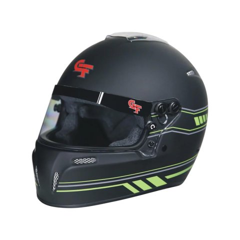 G-FORCE Nighthawk Graphic Helmets 14102XSMM1 Helmet, Nighthawk, Full Face, Snell SA2020, Matte Black/Green, Clear Polycarbonate Shield, EPS Liner, Vented, X-Small, Each
