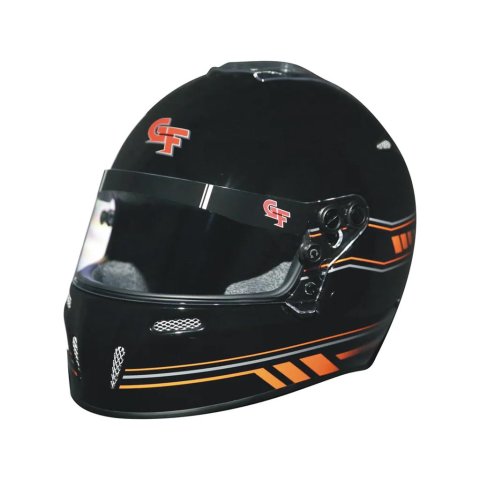 G-FORCE Nighthawk Graphic Helmets 14102MEDB2 Helmet, Nighthawk, Full Face, Snell SA2020, Black/Orange, Clear Polycarbonate Shield, EPS Liner, Vented, Medium, Each