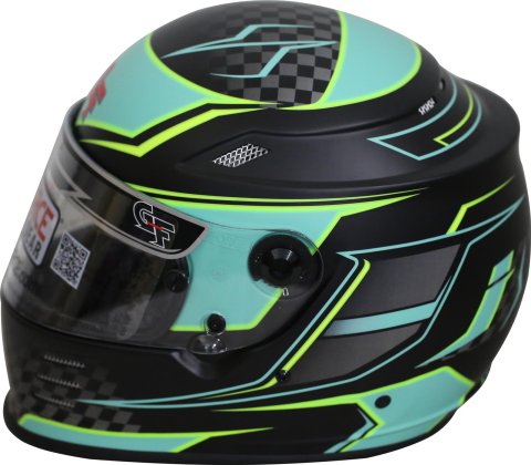 G-FORCE REVO Graphics SA2020 Helmets 13005MEDTL Helmet, Graphics, Full Face, Snell SA2020, Black/Teal, Clear Polycarbonate Shield, EPS Liner, Vented, Medium, Each