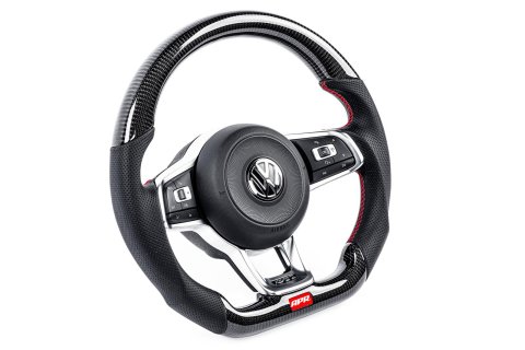 APR Steering Wheels MS100201 Wheels, Wheel, Carbon Fiber/Leather, Black, Red Stitching, Paddle Shift, Each